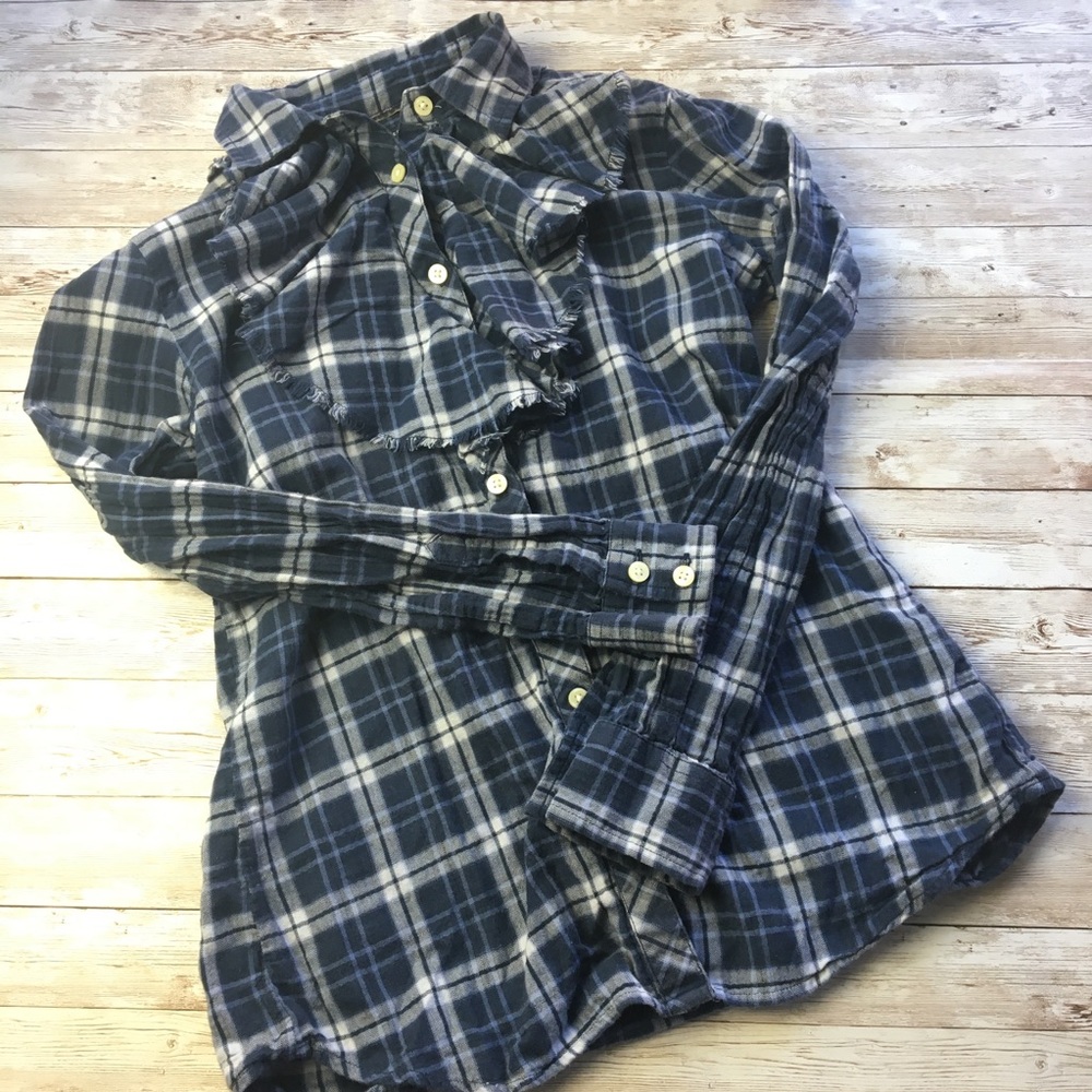 Banana Republic Blue Plaid Flannel Ruffle Shirt - Picture 4 of 16
